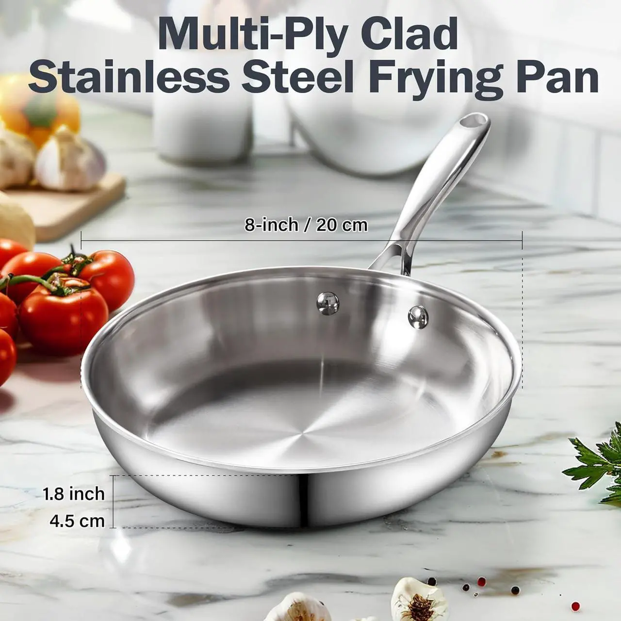 Alt view image 2 of 7 - Cooks Standard Frying Pan Stainless Steel, 8-Inch Multi-Ply Clad wok Stir Fry Pan Kitchen Skillet, Silver