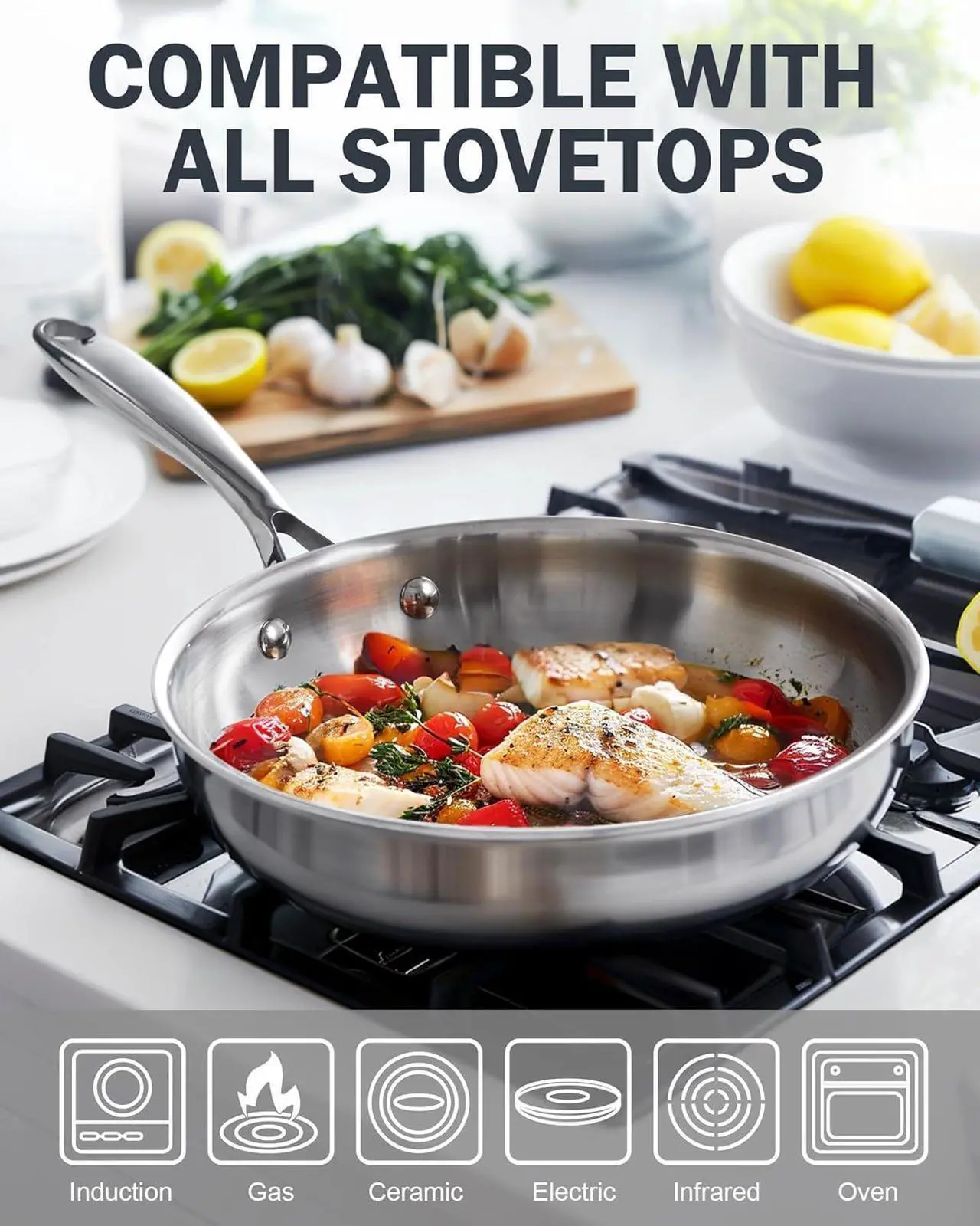 Alt view image 3 of 7 - Cooks Standard Frying Pan Stainless Steel, 8-Inch Multi-Ply Clad wok Stir Fry Pan Kitchen Skillet, Silver