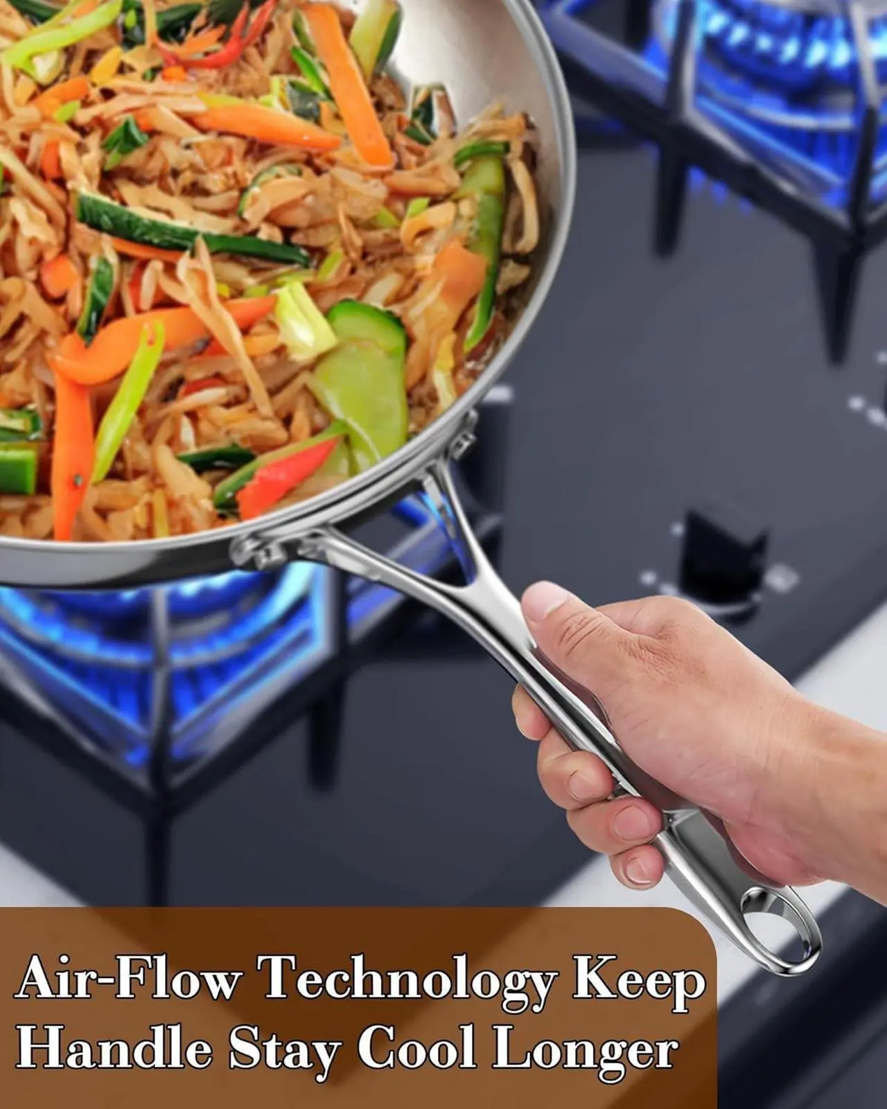 Alt view image 5 of 7 - Cooks Standard Frying Pan Stainless Steel, 8-Inch Multi-Ply Clad wok Stir Fry Pan Kitchen Skillet, Silver