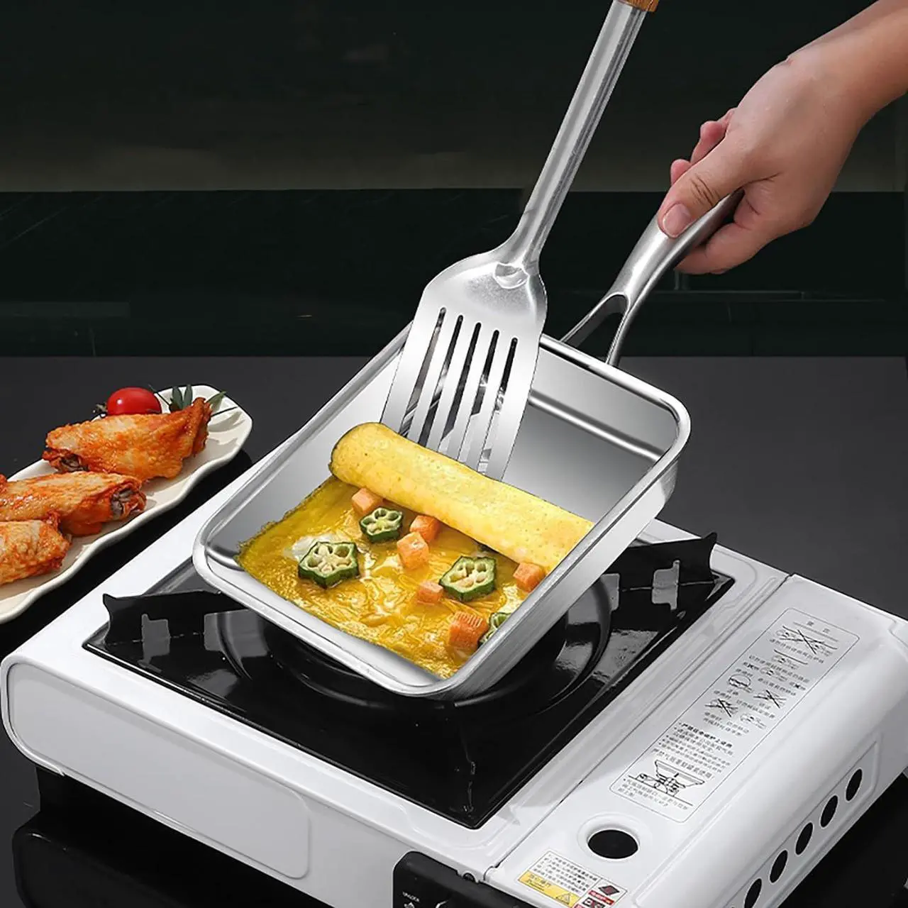 Alt view image 2 of 7 - 7.5" Japanese Omelette Egg Pan, 316 Stainless Steel Egg Pan, Square Frying Pans for Making Omelets and Bacon, Easy to Clean,Silver