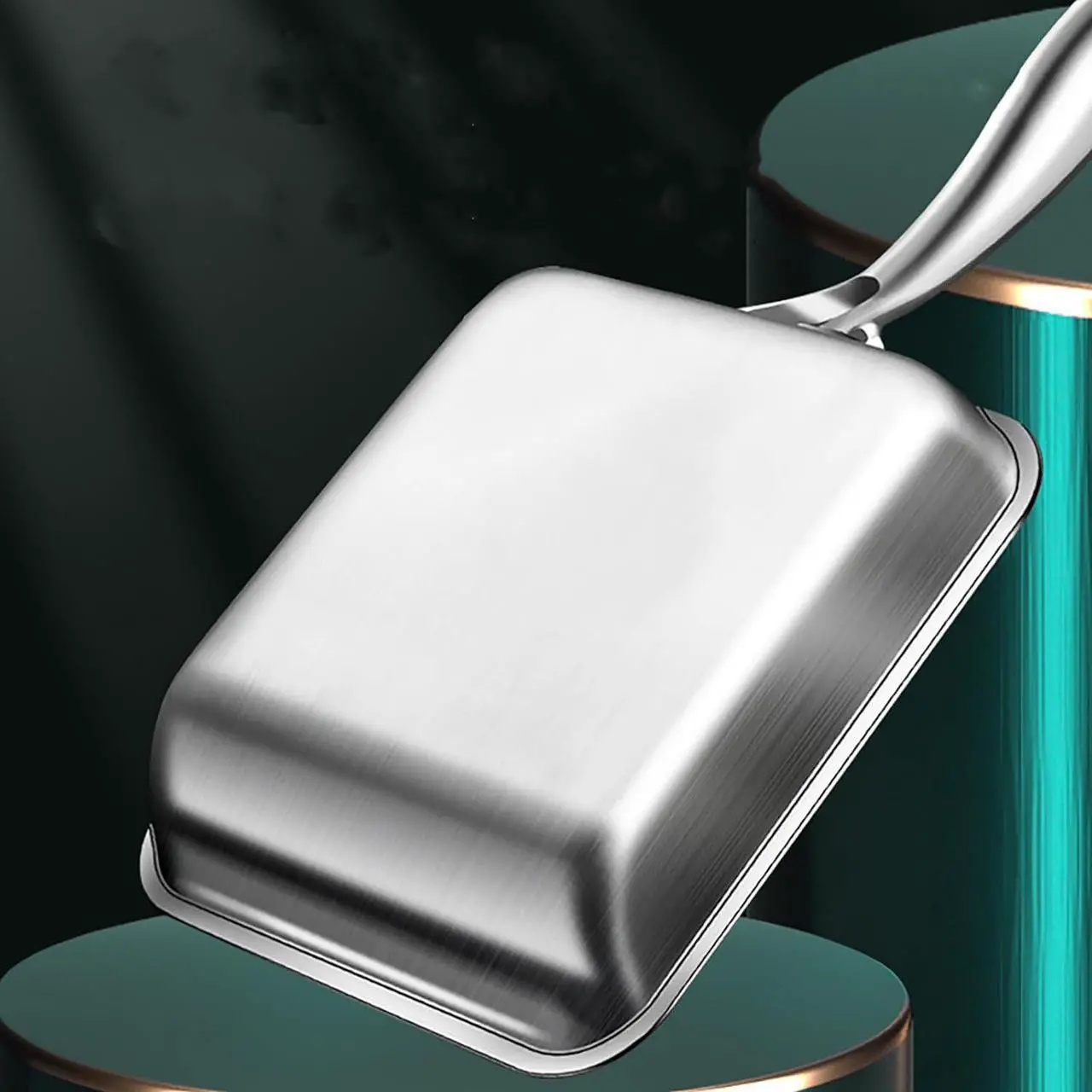 Alt view image 4 of 7 - 7.5" Japanese Omelette Egg Pan, 316 Stainless Steel Egg Pan, Square Frying Pans for Making Omelets and Bacon, Easy to Clean,Silver