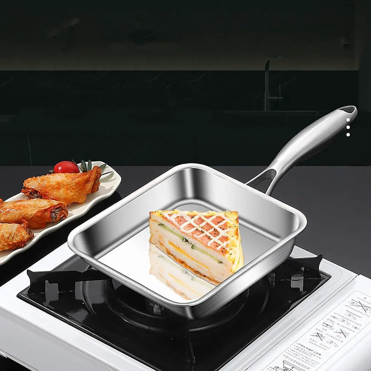 Alt view image 5 of 7 - 7.5" Japanese Omelette Egg Pan, 316 Stainless Steel Egg Pan, Square Frying Pans for Making Omelets and Bacon, Easy to Clean,Silver