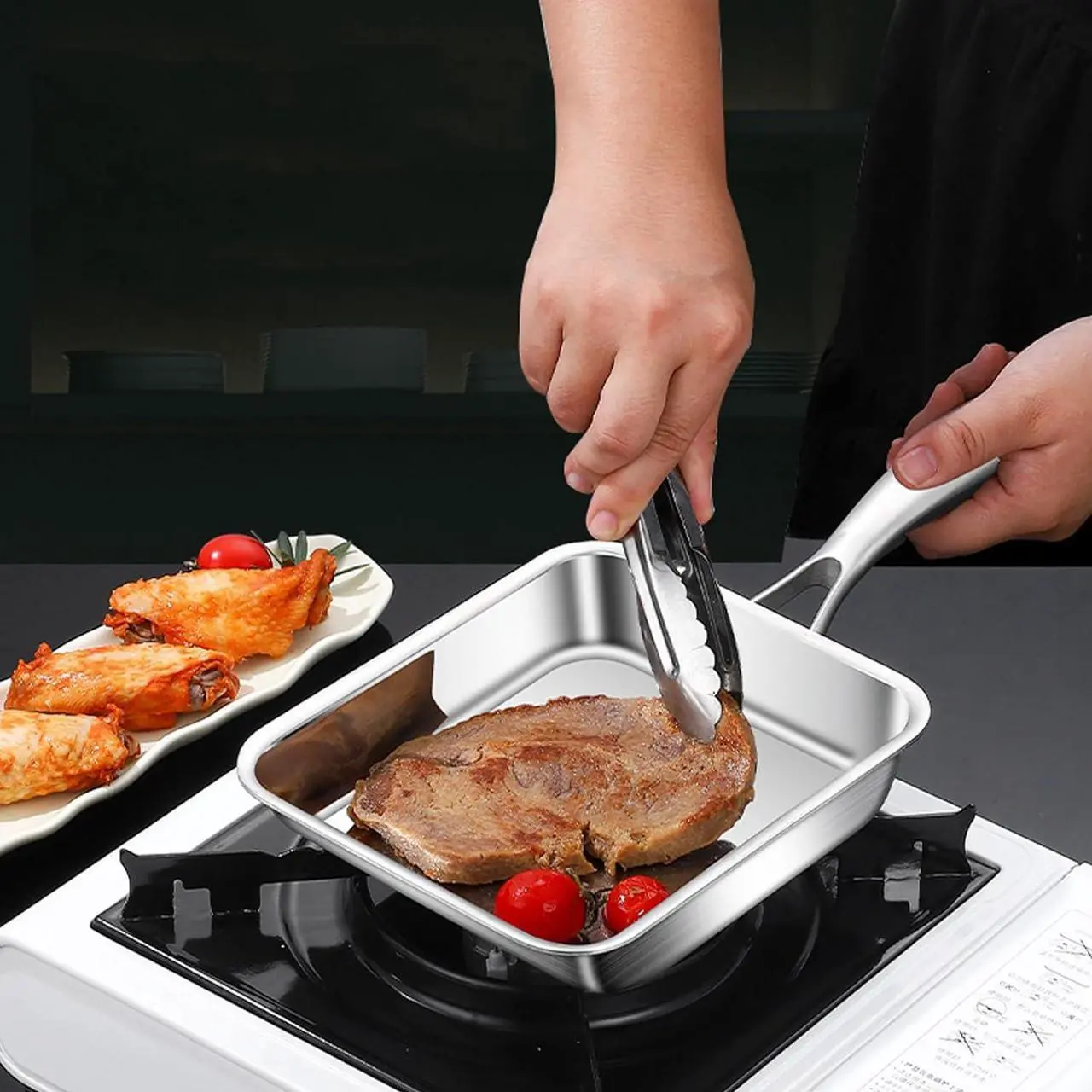 Alt view image 6 of 7 - 7.5" Japanese Omelette Egg Pan, 316 Stainless Steel Egg Pan, Square Frying Pans for Making Omelets and Bacon, Easy to Clean,Silver