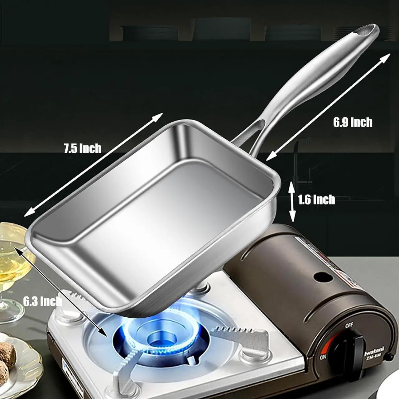Alt view image 3 of 7 - 7.5" Japanese Omelette Egg Pan, 316 Stainless Steel Egg Pan, Square Frying Pans for Making Omelets and Bacon, Easy to Clean,Silver