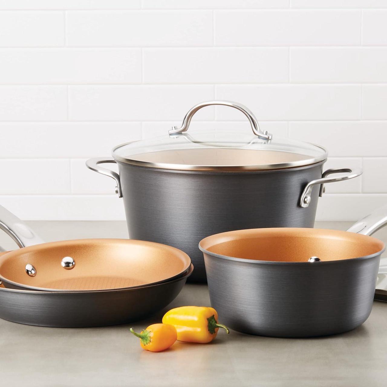 Alt view image 6 of 7 - Ayesha Curry Home Collection Hard Anodized Nonstick Cookware Pots and Pans Set, 9 Piece, Charcoal Gray