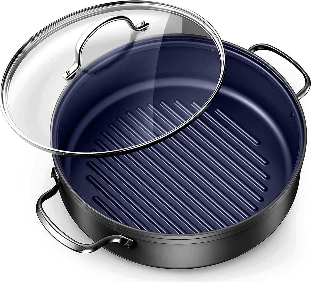 Alt view image 2 of 5 - NuWave Forged Lightweight Nonstick 10.5" Grill Pan with Lid, Healthy G10 Duralon Ceramic Coated Deeper Griddle Pan Skillet, PFAS Free, Works on All Cooktops & Induction Ready