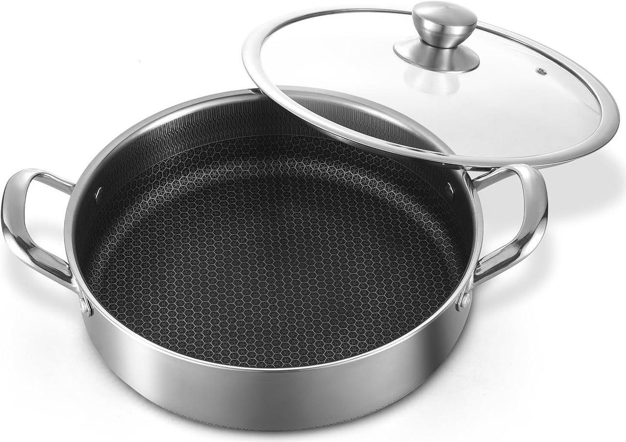 Main image of Stainless Steel Saute Pan 12 inch Deep Frying Pan,6 Quarts Nonstick Skillet Large Sauté Pan with Lid,PFOA Free Cookware,Induction Compatible Chef Cooking Pan,Dishwasher & Oven Safe