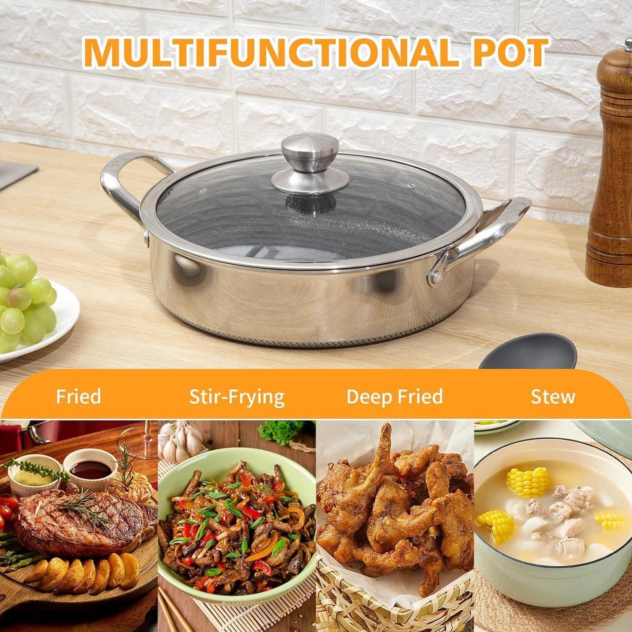 Alt view image 2 of 7 - Stainless Steel Saute Pan 12 inch Deep Frying Pan,6 Quarts Nonstick Skillet Large Sauté Pan with Lid,PFOA Free Cookware,Induction Compatible Chef Cooking Pan,Dishwasher & Oven Safe