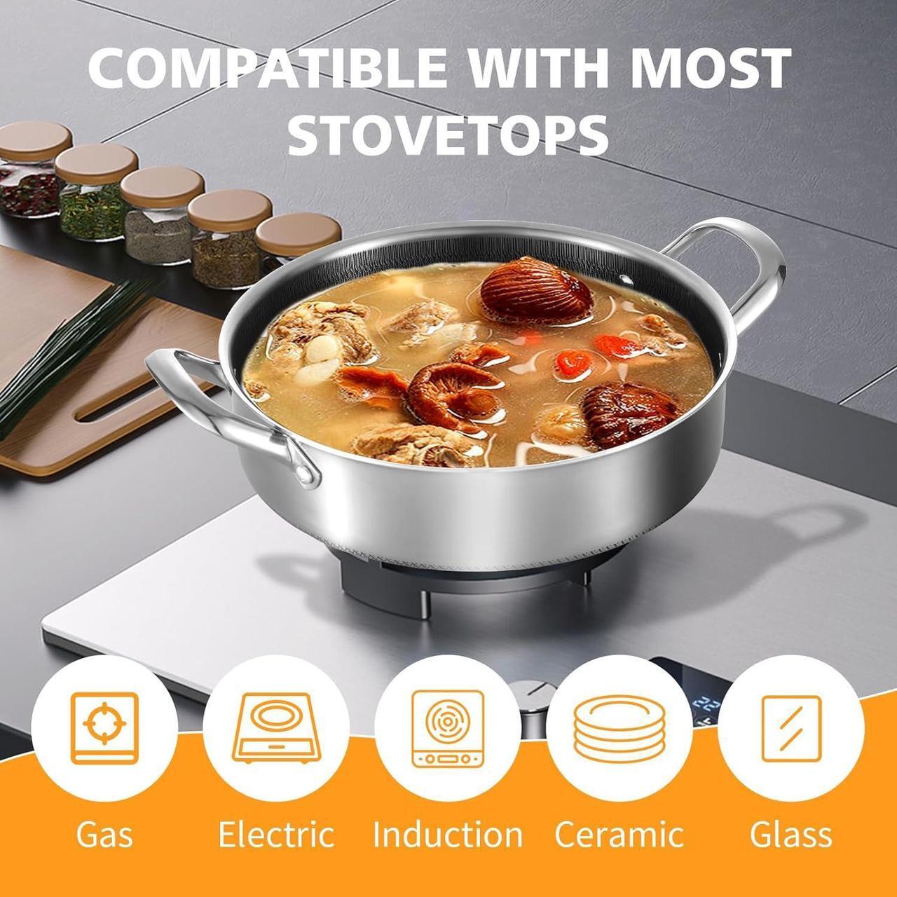 Alt view image 3 of 7 - Stainless Steel Saute Pan 12 inch Deep Frying Pan,6 Quarts Nonstick Skillet Large Sauté Pan with Lid,PFOA Free Cookware,Induction Compatible Chef Cooking Pan,Dishwasher & Oven Safe