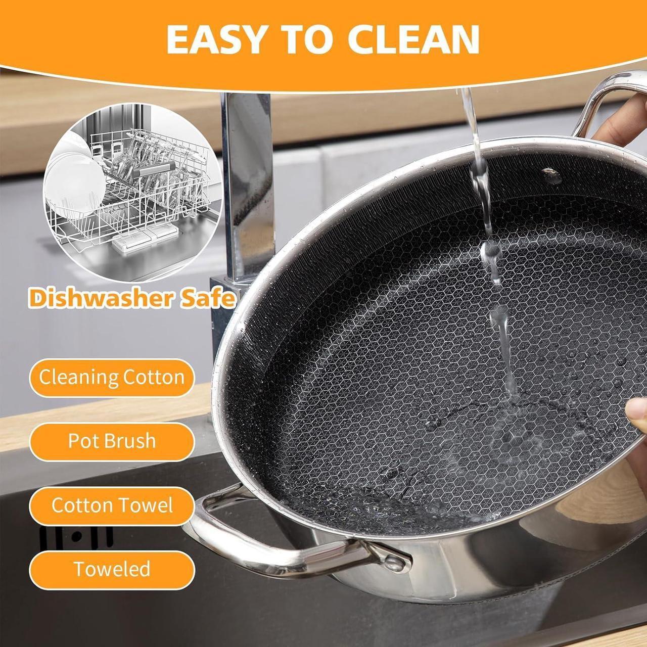 Alt view image 5 of 7 - Stainless Steel Saute Pan 12 inch Deep Frying Pan,6 Quarts Nonstick Skillet Large Sauté Pan with Lid,PFOA Free Cookware,Induction Compatible Chef Cooking Pan,Dishwasher & Oven Safe
