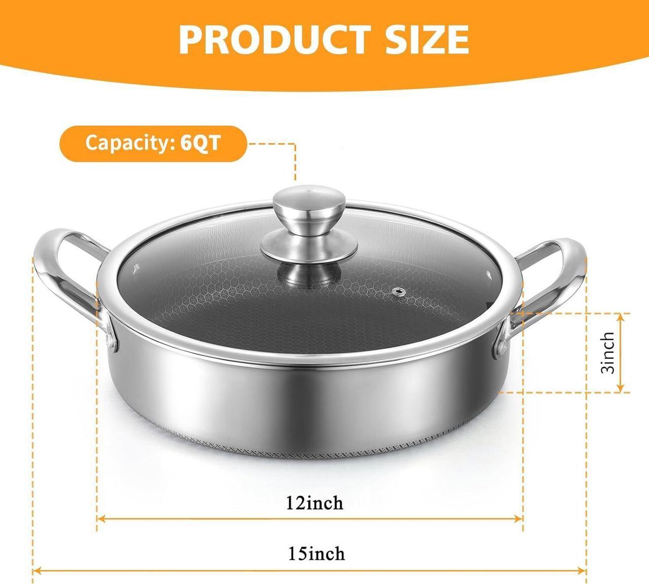 Alt view image 7 of 7 - Stainless Steel Saute Pan 12 inch Deep Frying Pan,6 Quarts Nonstick Skillet Large Sauté Pan with Lid,PFOA Free Cookware,Induction Compatible Chef Cooking Pan,Dishwasher & Oven Safe