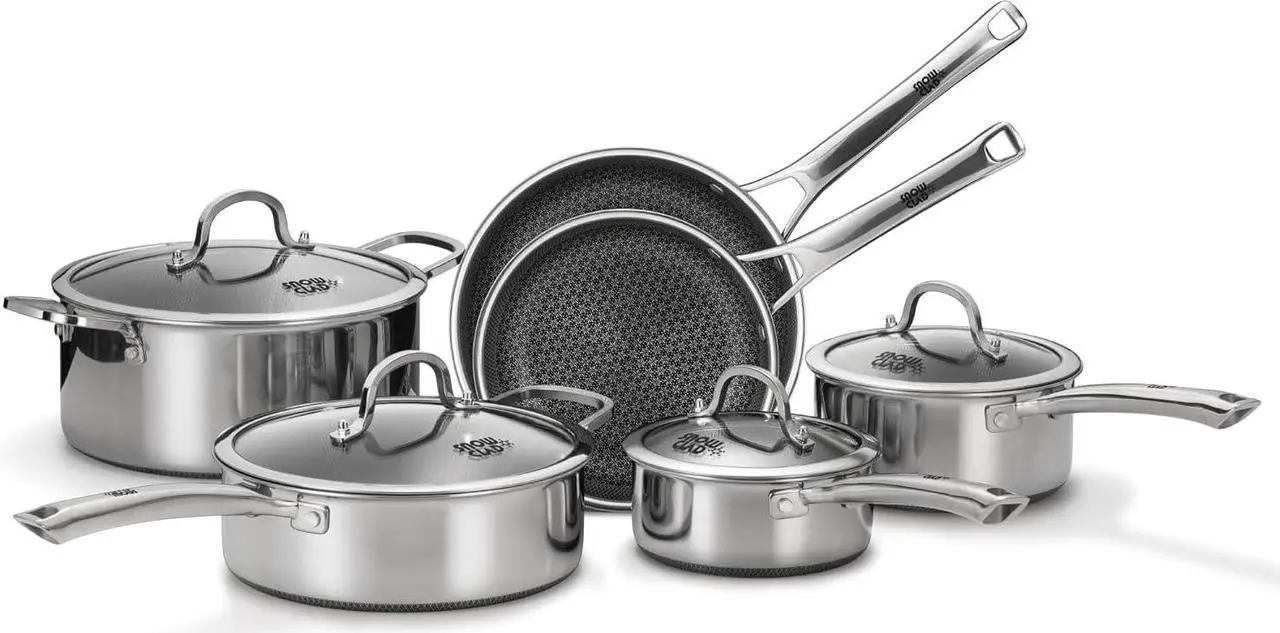 Main image of SNOWCLAD Pots and Pans Set Non Stick, 10 Pcs Hybrid Stainless Steel Cookware Sets, Non Stick Frying Pans, Saucepans, Saute Pan & Stock Pot, PFOA Free Kitchen Skillet,Induction Compatible
