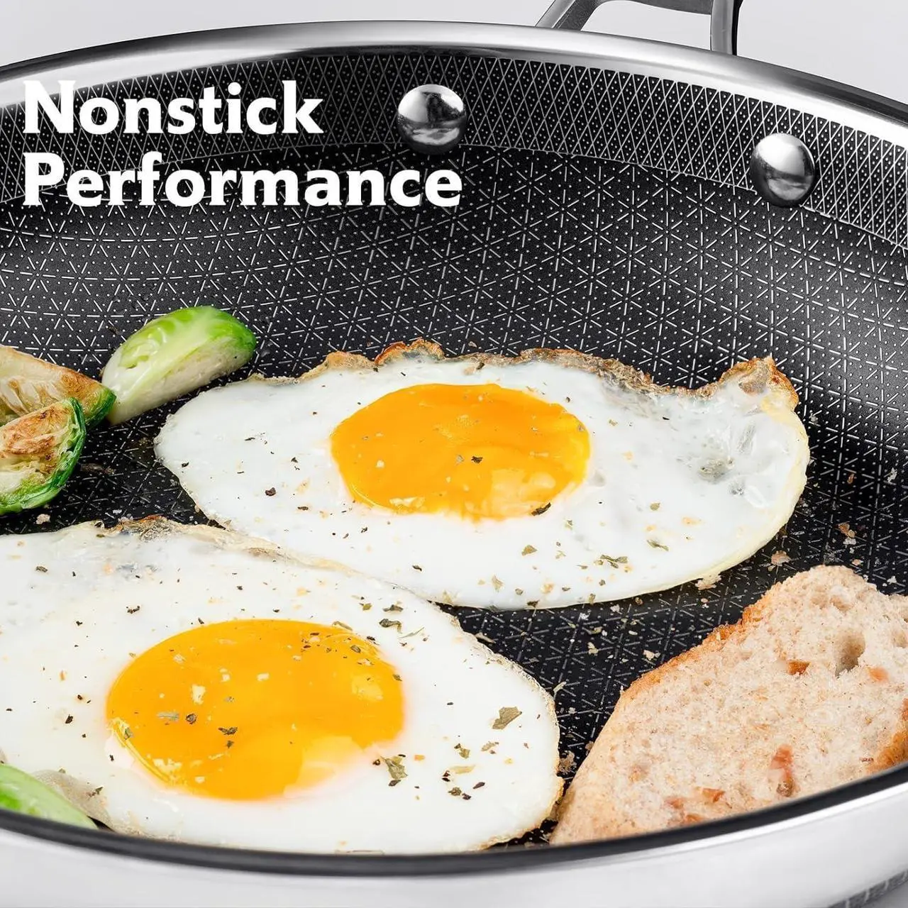 Alt view image 4 of 7 - SNOWCLAD Pots and Pans Set Non Stick, 10 Pcs Hybrid Stainless Steel Cookware Sets, Non Stick Frying Pans, Saucepans, Saute Pan & Stock Pot, PFOA Free Kitchen Skillet,Induction Compatible