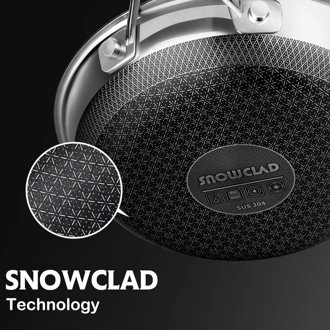 Alt view image 6 of 7 - SNOWCLAD Pots and Pans Set Non Stick, 10 Pcs Hybrid Stainless Steel Cookware Sets, Non Stick Frying Pans, Saucepans, Saute Pan & Stock Pot, PFOA Free Kitchen Skillet,Induction Compatible