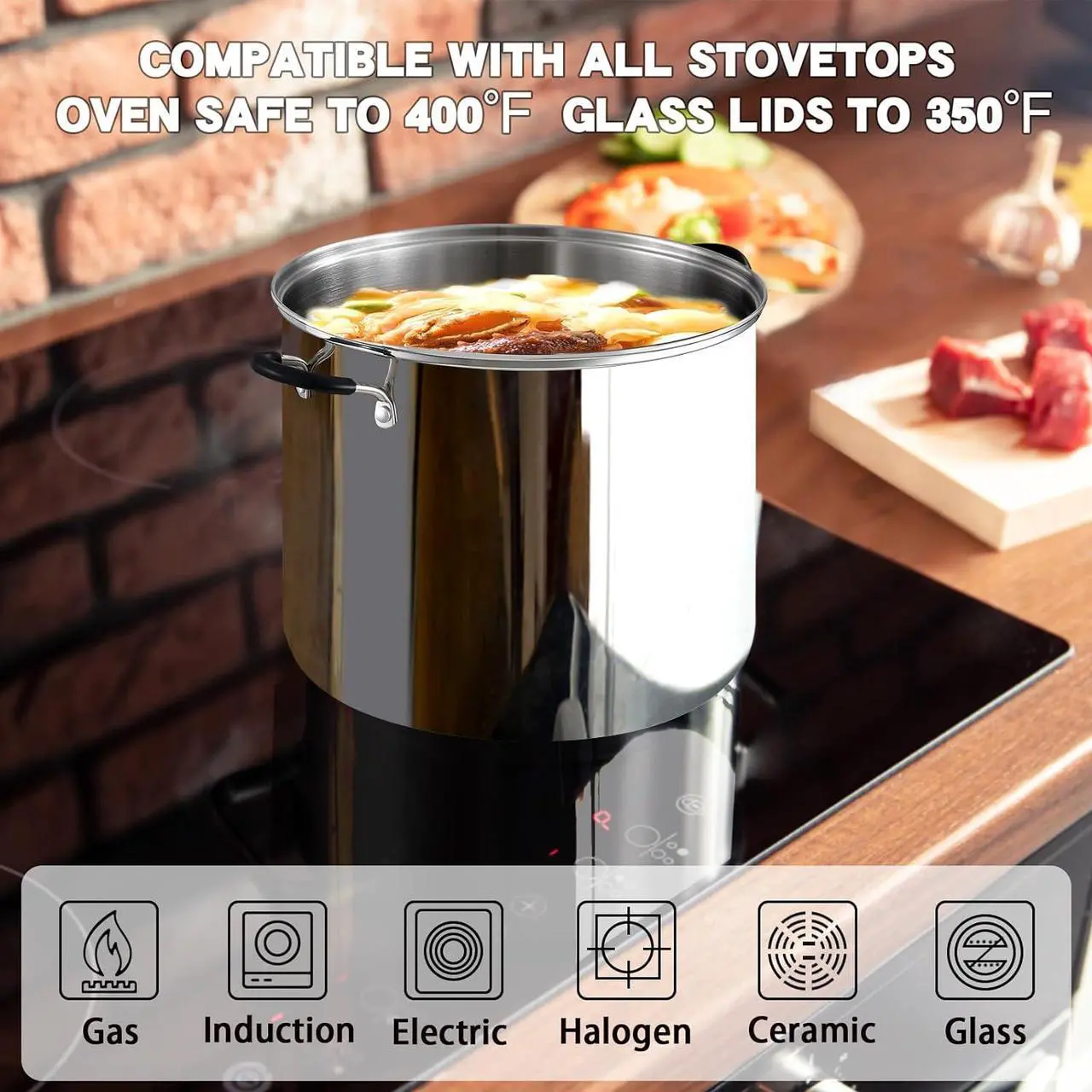 Alt view image 4 of 7 - Cook N Home Stockpot Sauce Pot Induction Pot With Lid Professional Stainless Steel 8 Quart , Dishwasher Safe With Stay-Cool Handles , Silver