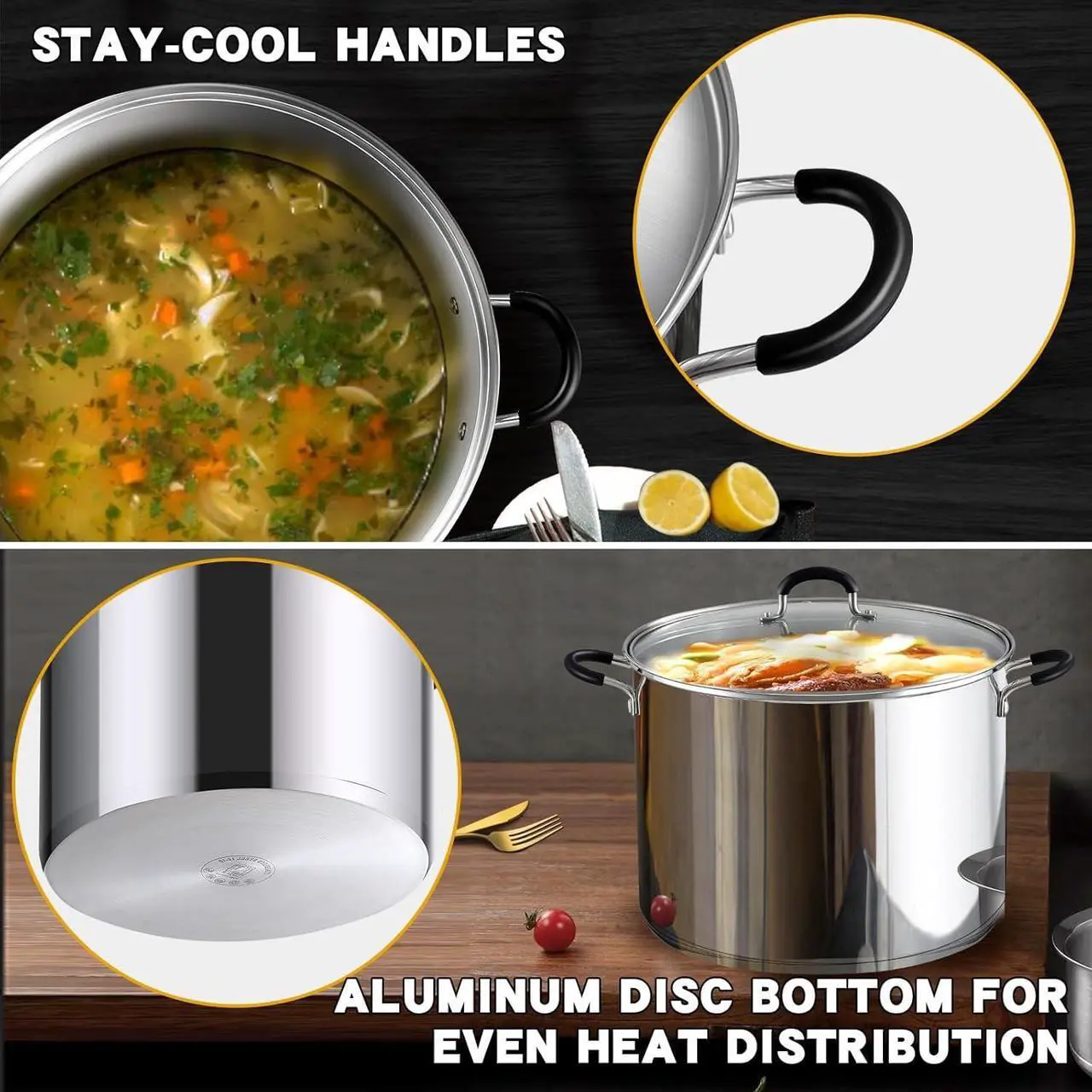 Alt view image 5 of 7 - Cook N Home Stockpot Sauce Pot Induction Pot With Lid Professional Stainless Steel 8 Quart , Dishwasher Safe With Stay-Cool Handles , Silver