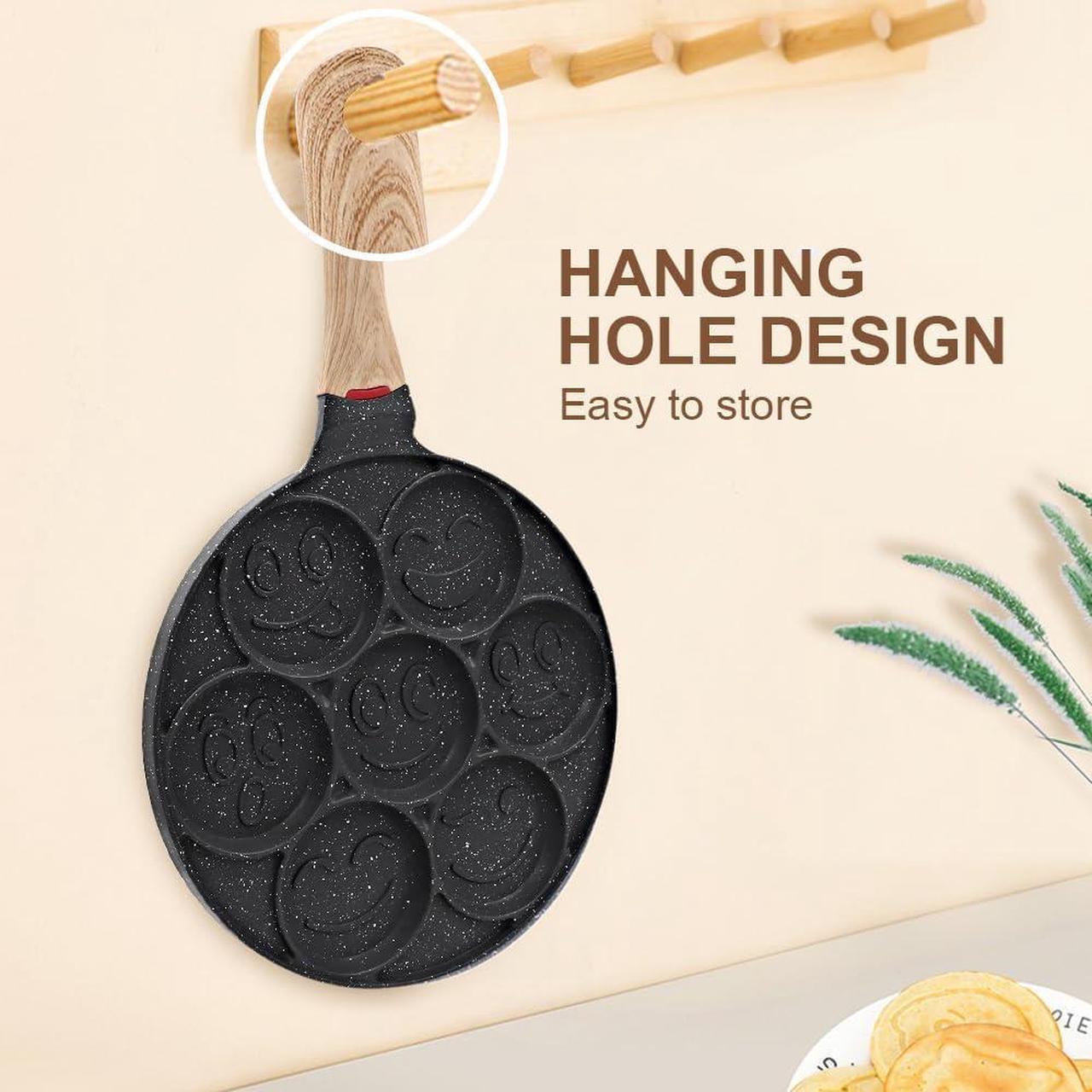 Alt view image 5 of 6 - Nonstick Pancake Pan, Smiley Face Pancake Frying Pan, 7 Holes Mini Pancake Maker for Kids 10.4 in, Gas only - Black