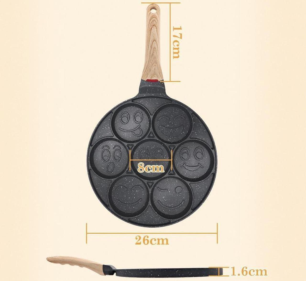 Alt view image 6 of 6 - Nonstick Pancake Pan, Smiley Face Pancake Frying Pan, 7 Holes Mini Pancake Maker for Kids 10.4 in, Gas only - Black