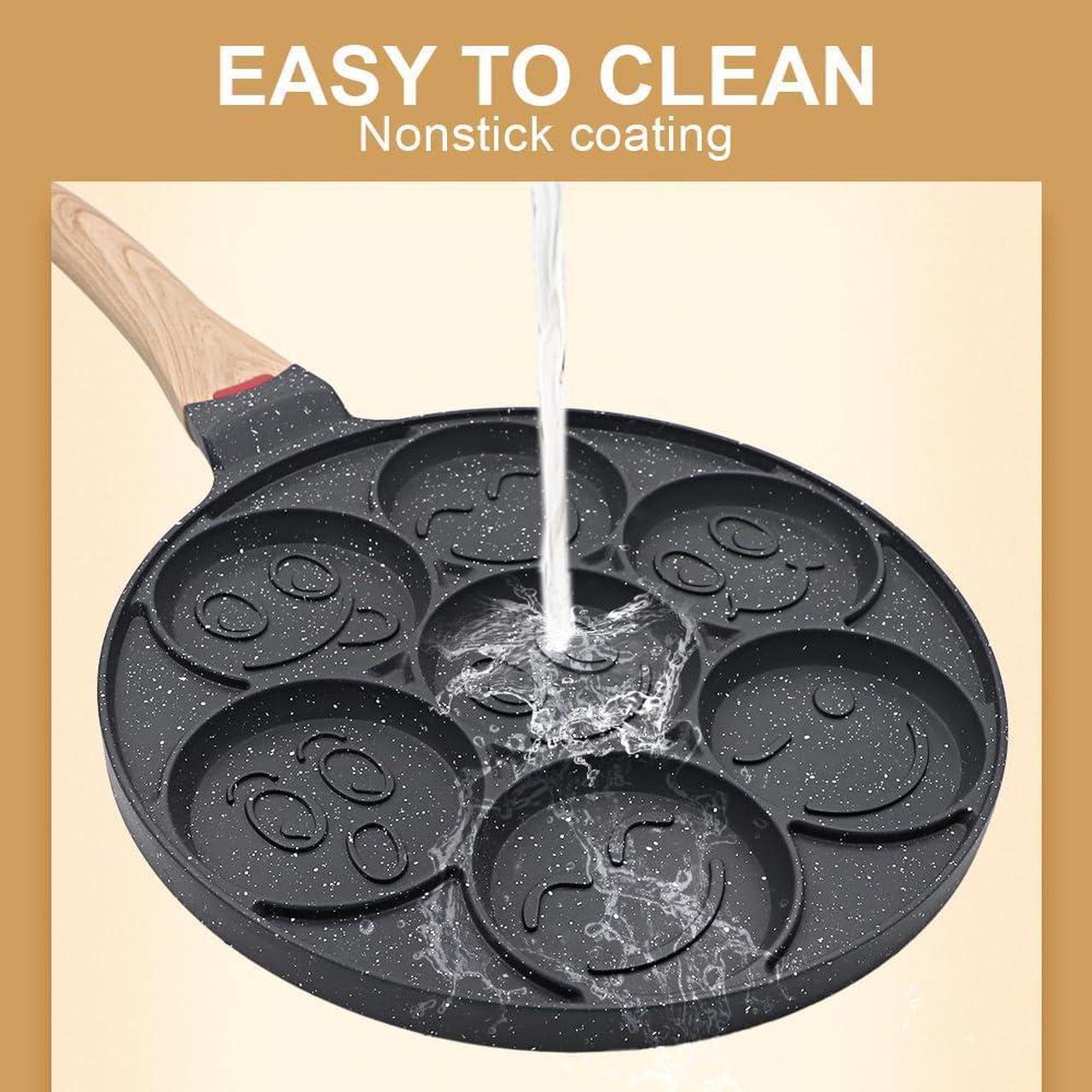 Alt view image 4 of 6 - Nonstick Pancake Pan, Smiley Face Pancake Frying Pan, 7 Holes Mini Pancake Maker for Kids 10.4 in, Gas only - Black