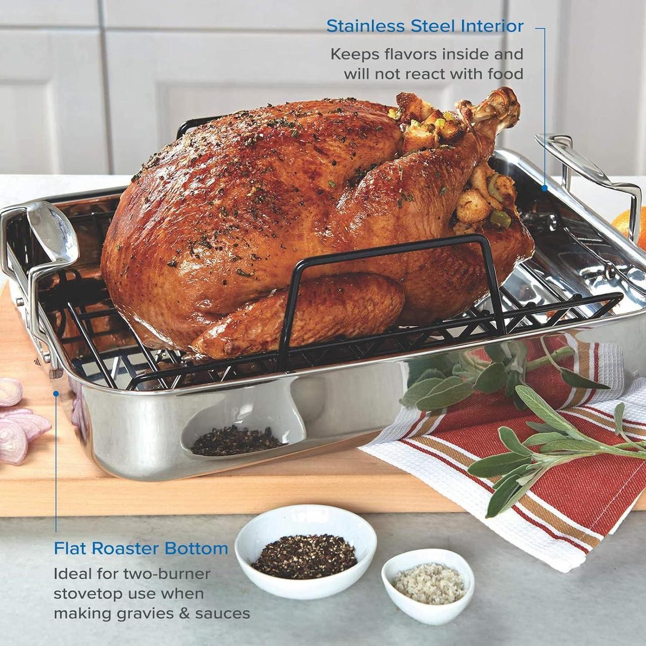 Alt view image 5 of 7 - Viking Culinary 3-Ply Stainless Steel Roasting Pan, Includes a Nonstick Rack, Dishwasher, Oven Safe, Works on All Cooktops including Induction