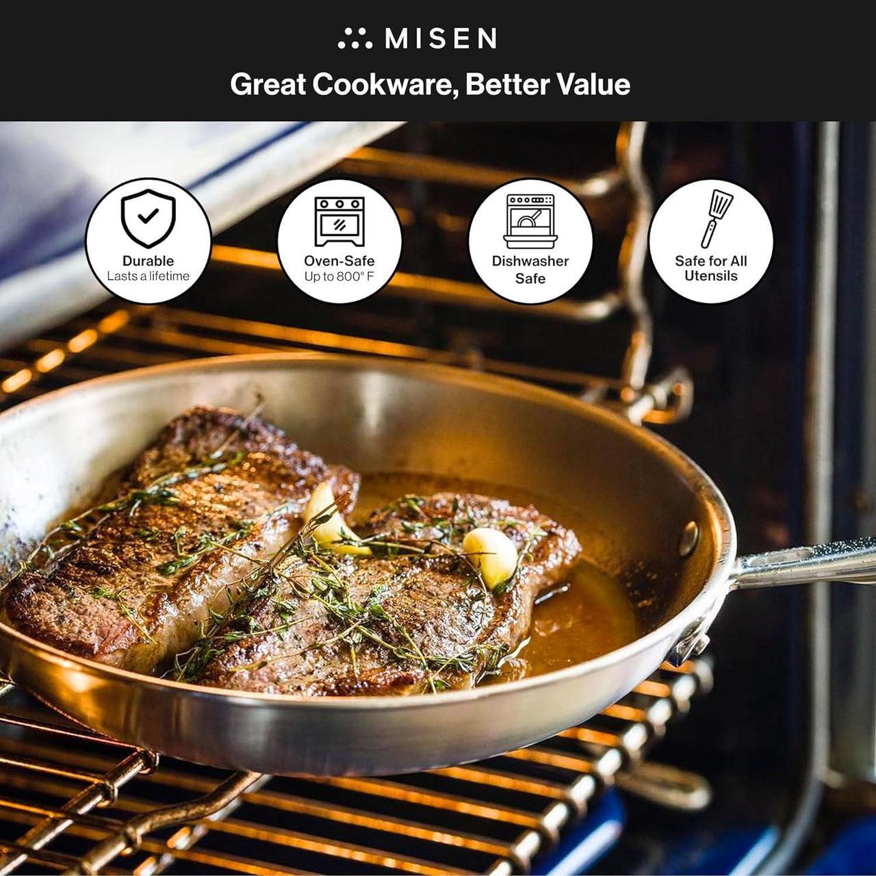 Alt view image 2 of 7 - Misen 5-Ply Stainless Steel Pan - Dishwasher Safe - Superior Heat Retention & Larger Cooking Surface for Searing & Sautéing - Stay-Cool Handle - 10 & 12 Inch Set