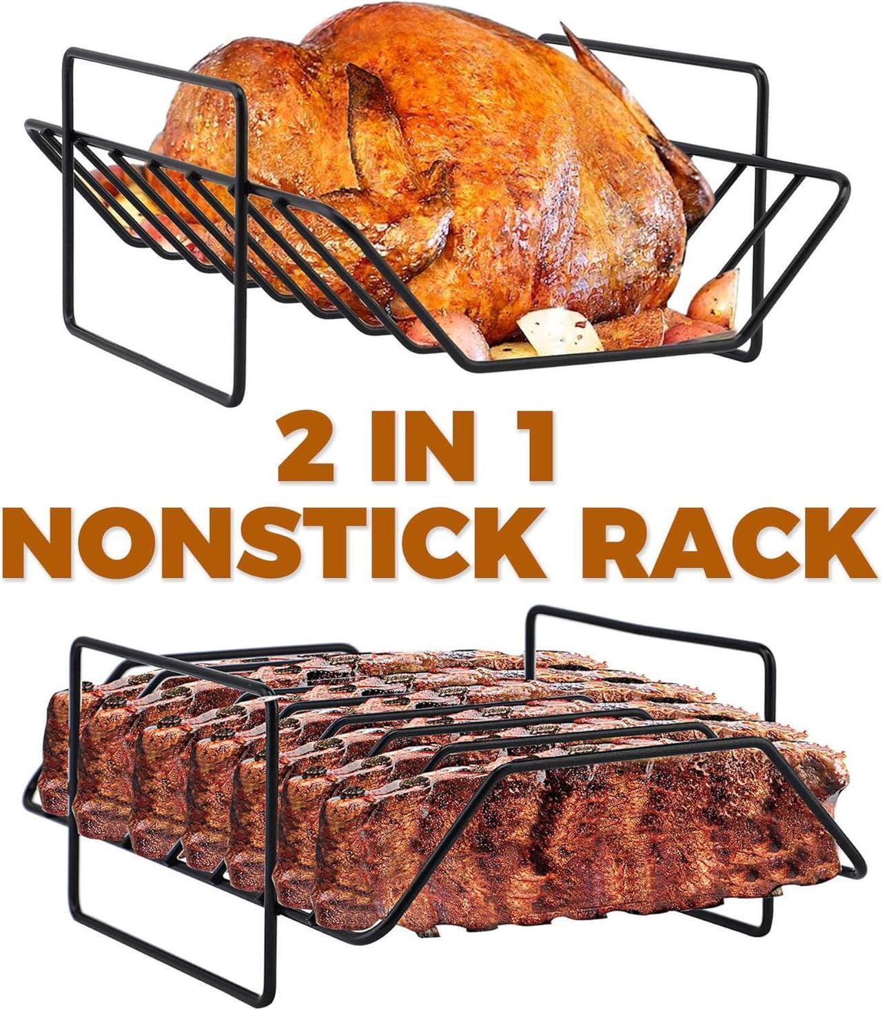 Alt view image 4 of 6 - Turkey Roasting Pan with Nonstick Rack: Large 16 x 12 Inch Stainless Steel Turkey Roast Pan Set Rectangular Roaster  Perfect for Thanksgiving