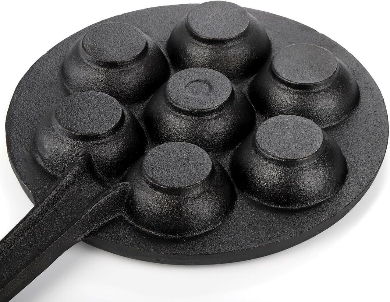 Alt view image 3 of 7 - WUWEOT Cast Iron Aebleskiver Pan, 2" Poffertjes Danish Pancake Balls Griddle, 7 Hole NonStick Ebelskiver Pan, Half Sphere Takoyaki Maker with Turn Sticks and Brush for Baking Cooking