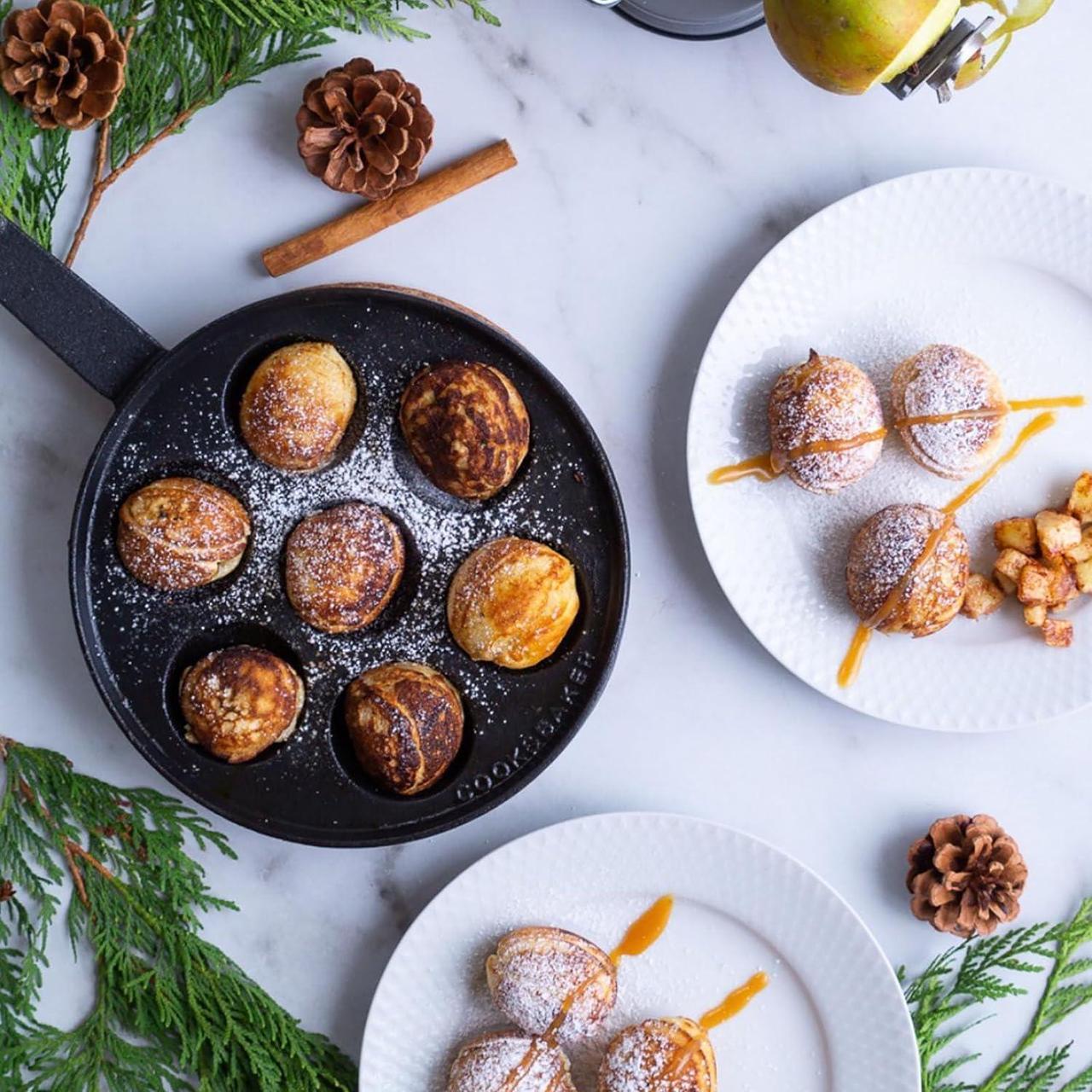 Alt view image 4 of 7 - WUWEOT Cast Iron Aebleskiver Pan, 2" Poffertjes Danish Pancake Balls Griddle, 7 Hole NonStick Ebelskiver Pan, Half Sphere Takoyaki Maker with Turn Sticks and Brush for Baking Cooking