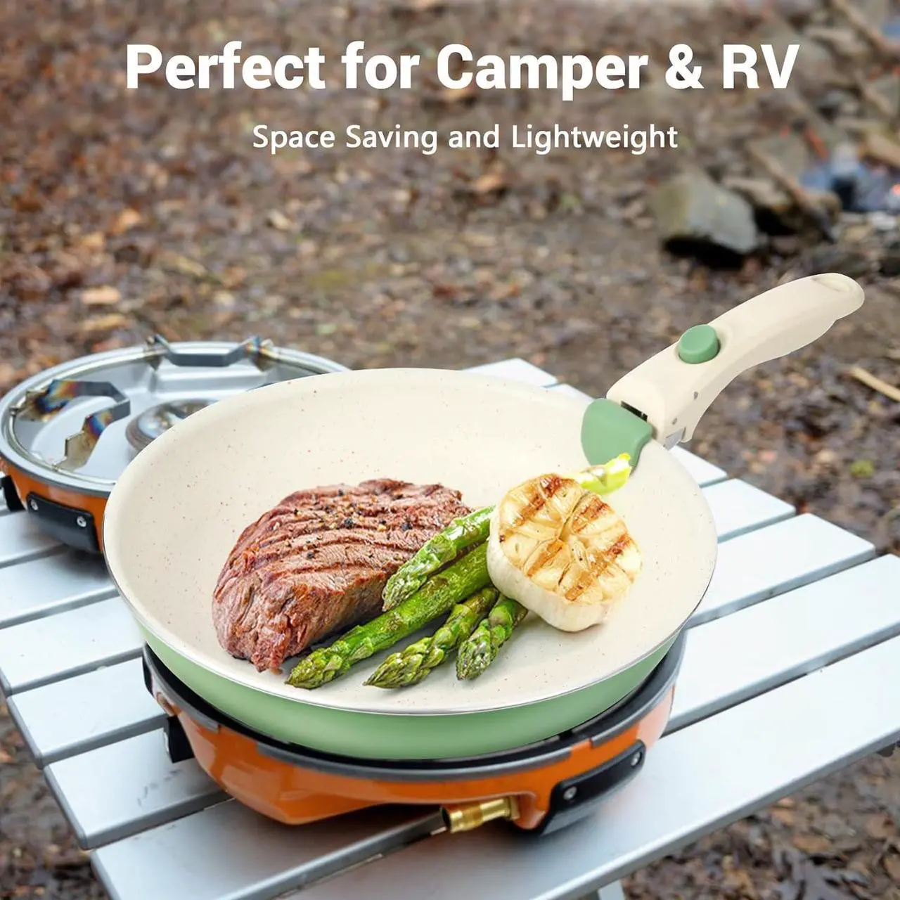 Alt view image 7 of 7 - Pots and Pans Set Non Stick, 8pcs Granite Cookware Set, Detachable Handle Pots and Pans, Nonstick Induction Cookware with Removable Handle, Oven Safe RV Cooking Set, Green