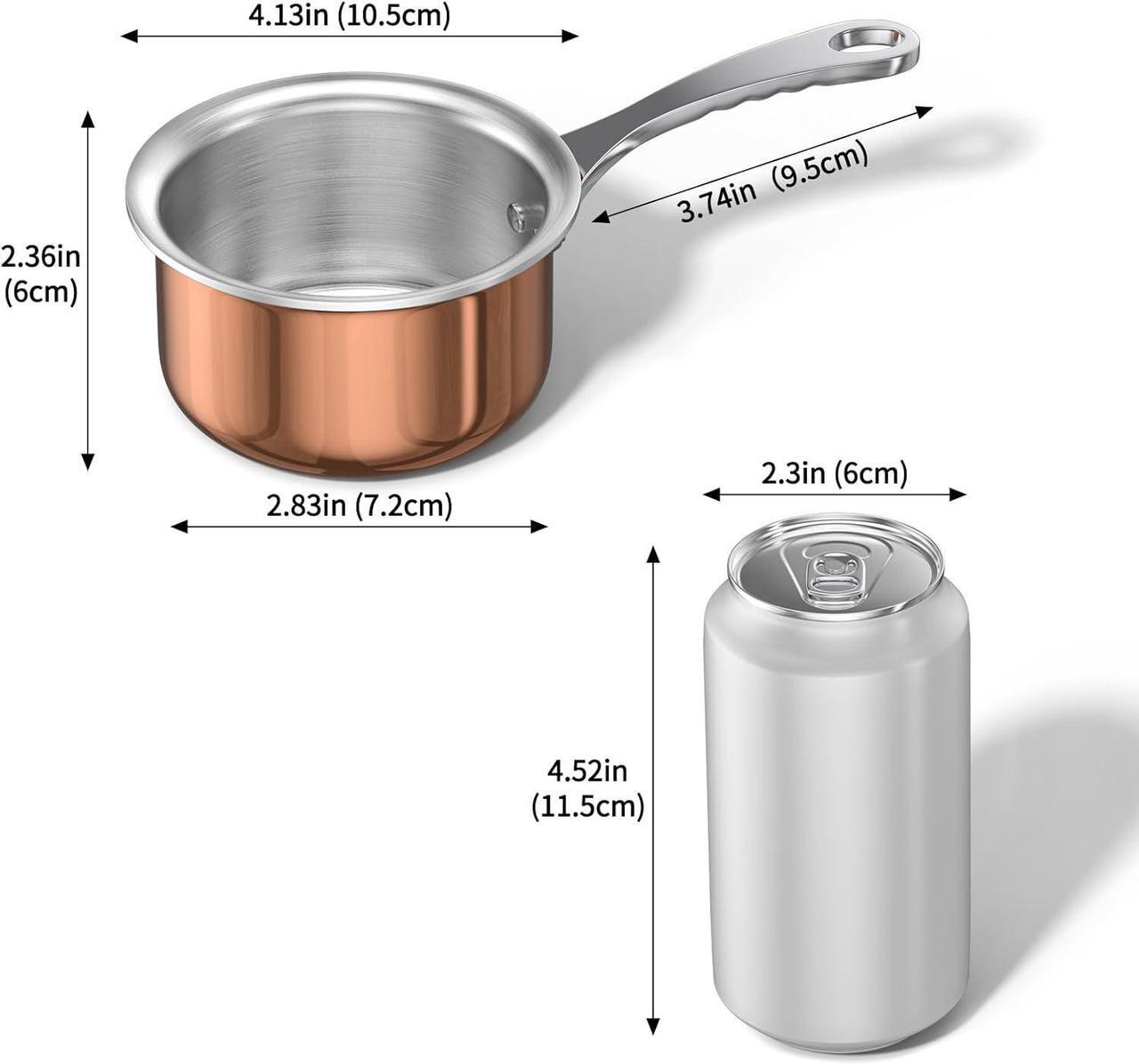 Alt view image 2 of 7 - Macevia Mini Sauce Pan with Lid,Copper Butter Warmer Small Pot, Multipurpose Use for Home Kitchen or Restaurant (10.8oz/320ml)