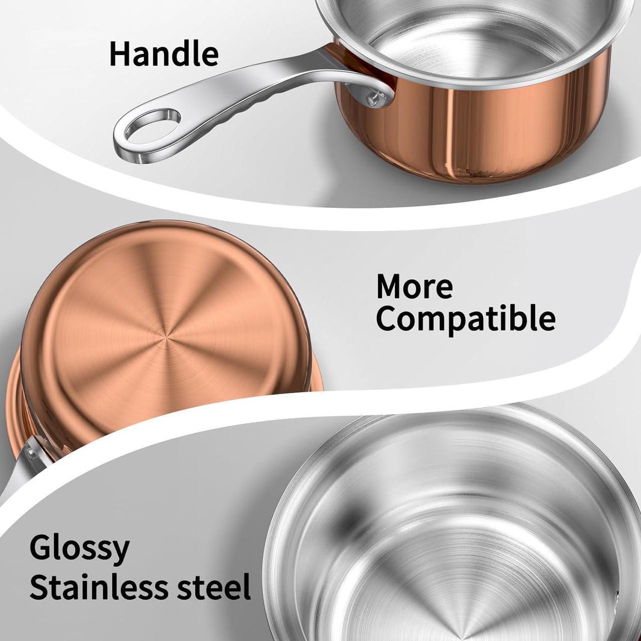 Alt view image 4 of 7 - Macevia Mini Sauce Pan with Lid,Copper Butter Warmer Small Pot, Multipurpose Use for Home Kitchen or Restaurant (10.8oz/320ml)