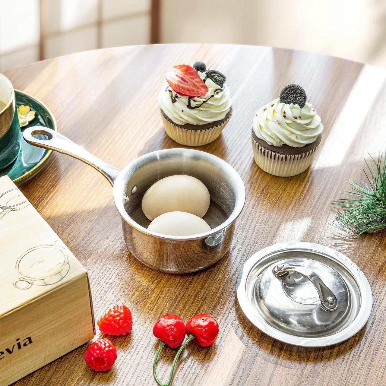 Alt view image 6 of 7 - Macevia Mini Sauce Pan with Lid,Copper Butter Warmer Small Pot, Multipurpose Use for Home Kitchen or Restaurant (10.8oz/320ml)