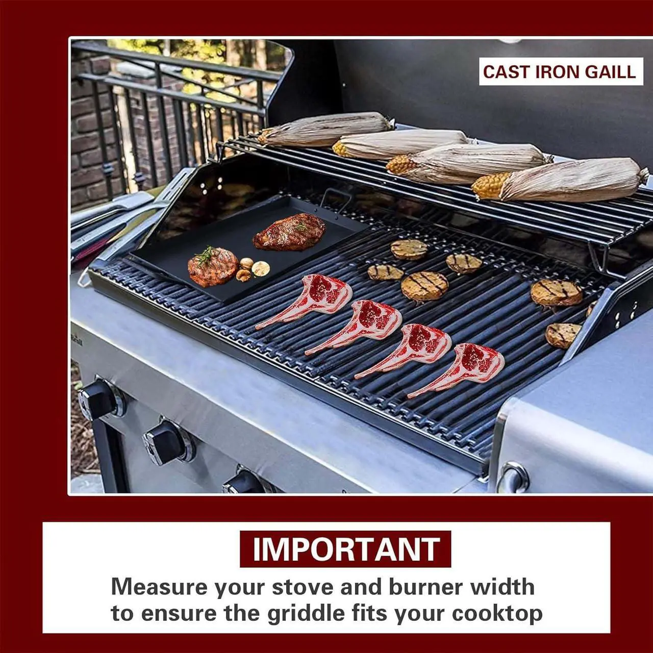 Alt view image 5 of 7 - Cast Iron Griddle Pan Grill for Stove Tops Gas Grills Non-Stick Griddle with 2 Handles Flat Top Plate Pre-Seasoned Grill Pan for Indoor and Outdoor Use Camping 17.68 * 10 Inches
