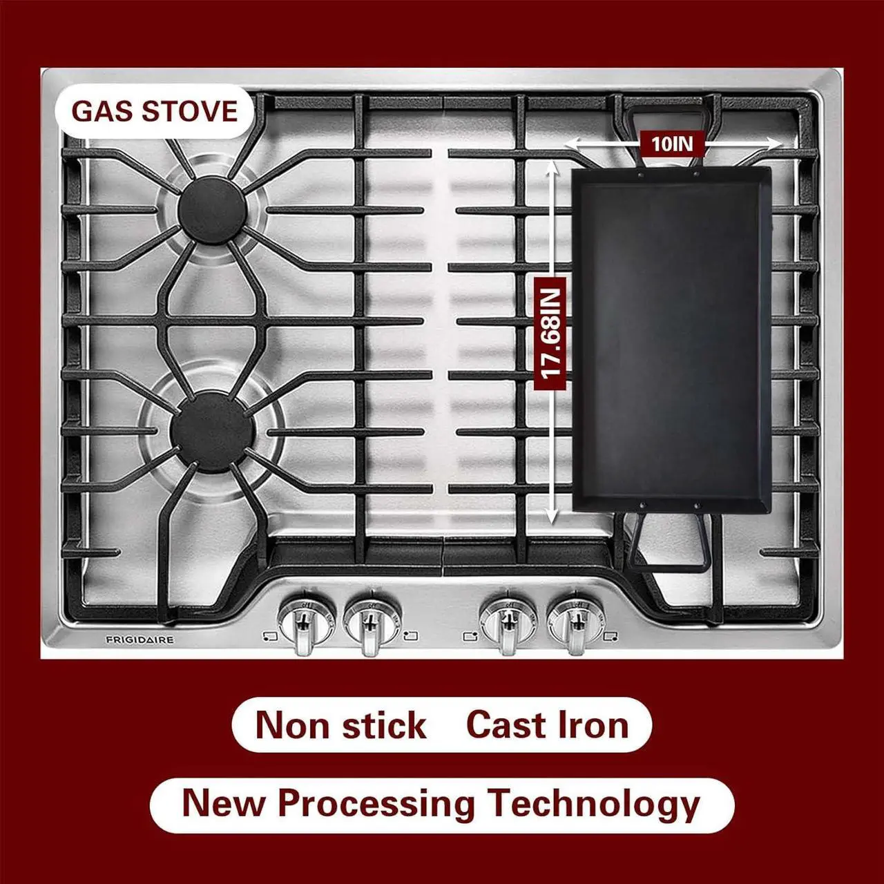 Alt view image 6 of 7 - Cast Iron Griddle Pan Grill for Stove Tops Gas Grills Non-Stick Griddle with 2 Handles Flat Top Plate Pre-Seasoned Grill Pan for Indoor and Outdoor Use Camping 17.68 * 10 Inches
