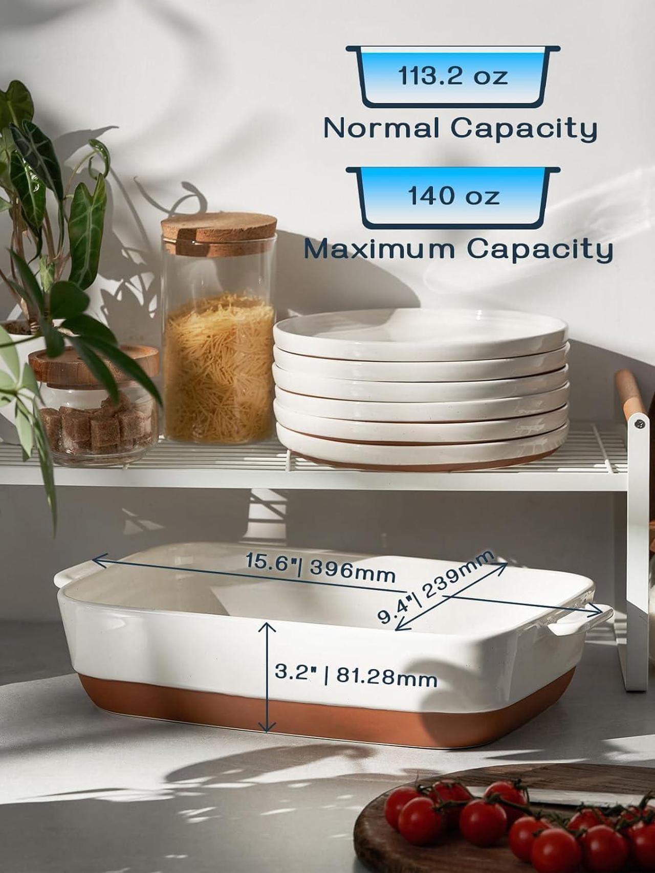 Alt view image 2 of 7 - DOWAN Ceramic Baking Dish, 9x13 Deep Lasagna Pan, Large Casserole Dish with Handles, 4.3 Quarts Durable and Oven Safe Pan, for Roasting and Baking, Alabaster White