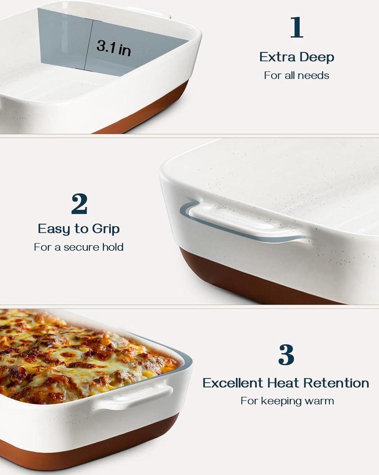 Alt view image 3 of 7 - DOWAN Ceramic Baking Dish, 9x13 Deep Lasagna Pan, Large Casserole Dish with Handles, 4.3 Quarts Durable and Oven Safe Pan, for Roasting and Baking, Alabaster White
