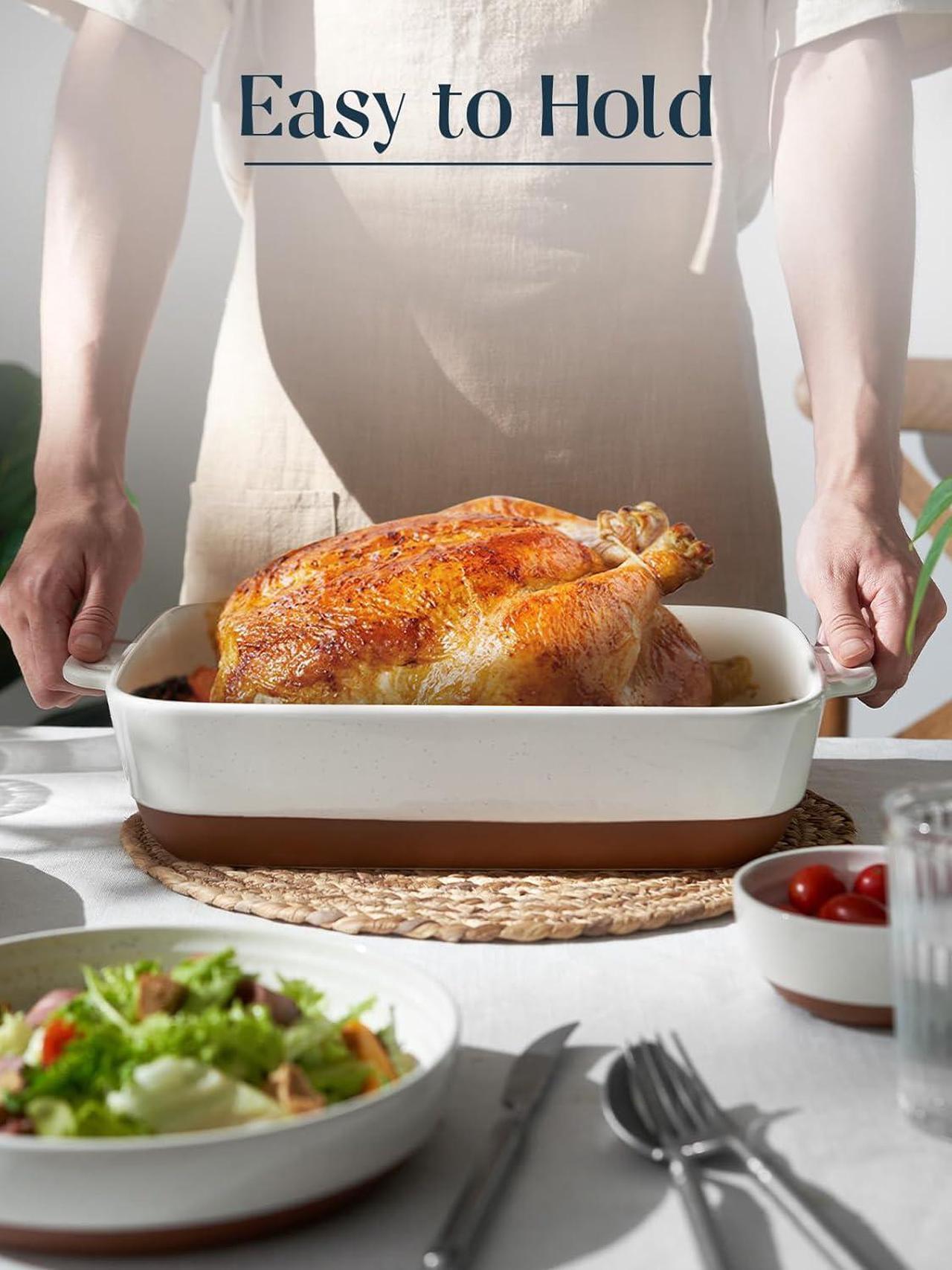Alt view image 5 of 7 - DOWAN Ceramic Baking Dish, 9x13 Deep Lasagna Pan, Large Casserole Dish with Handles, 4.3 Quarts Durable and Oven Safe Pan, for Roasting and Baking, Alabaster White