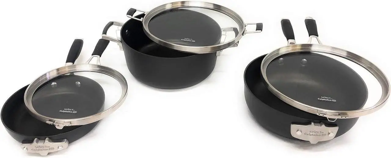 Alt view image 2 of 7 - Calphalon Select 9pc Space Saving Hard-Anodized Nonstick Cookware Set