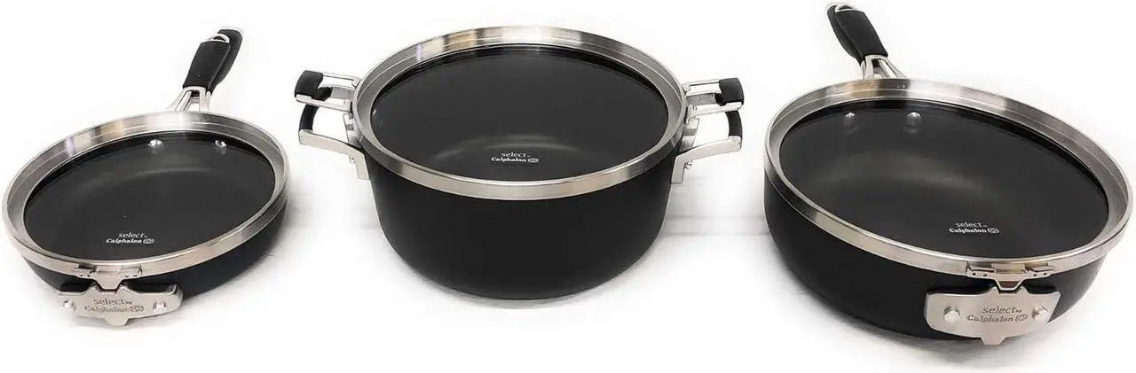 Alt view image 4 of 7 - Calphalon Select 9pc Space Saving Hard-Anodized Nonstick Cookware Set