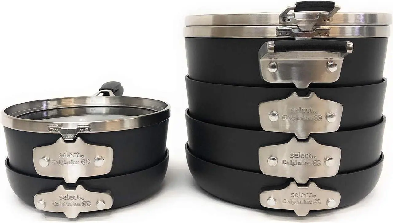 Alt view image 5 of 7 - Calphalon Select 9pc Space Saving Hard-Anodized Nonstick Cookware Set