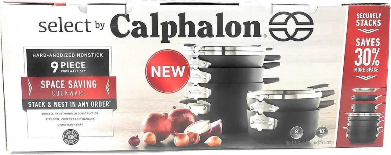 Alt view image 6 of 7 - Calphalon Select 9pc Space Saving Hard-Anodized Nonstick Cookware Set