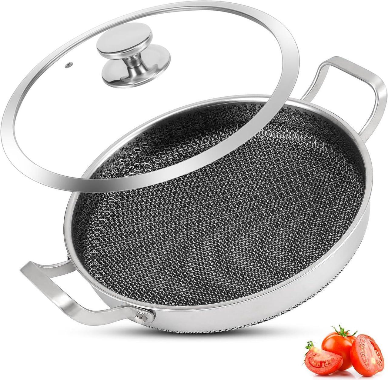 Main image of Stainless Steel Pan With Cooking Lid,13 Inch Non Stick Frying Pans, PFOA Free, Dishwasher and Oven Safe Cooking Fry Pans (13 INCH PAN)