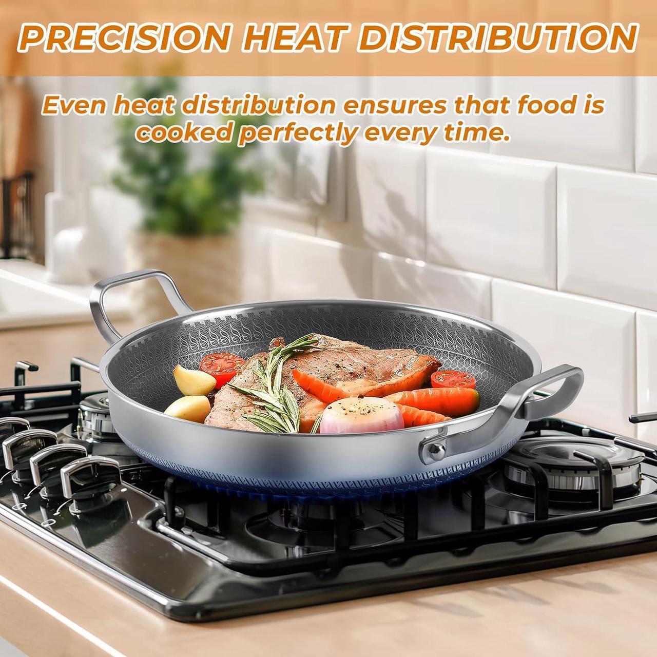 Alt view image 3 of 7 - Stainless Steel Pan With Cooking Lid,13 Inch Non Stick Frying Pans, PFOA Free, Dishwasher and Oven Safe Cooking Fry Pans (13 INCH PAN)