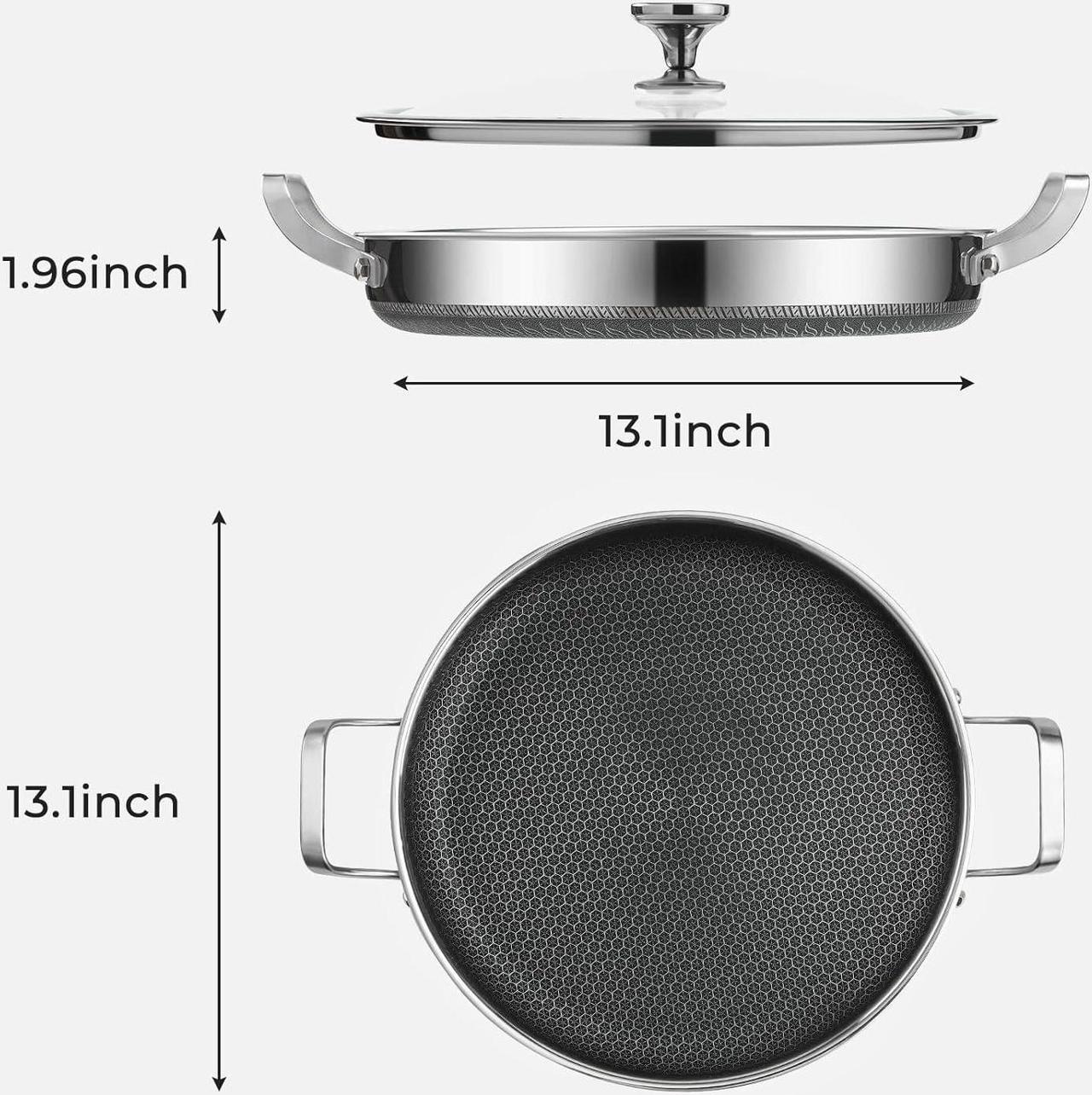 Alt view image 2 of 7 - Stainless Steel Pan With Cooking Lid,13 Inch Non Stick Frying Pans, PFOA Free, Dishwasher and Oven Safe Cooking Fry Pans (13 INCH PAN)