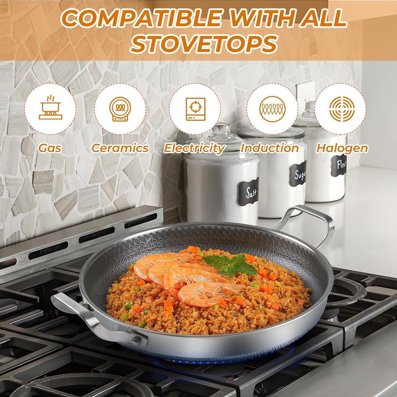 Alt view image 5 of 7 - Stainless Steel Pan With Cooking Lid,13 Inch Non Stick Frying Pans, PFOA Free, Dishwasher and Oven Safe Cooking Fry Pans (13 INCH PAN)