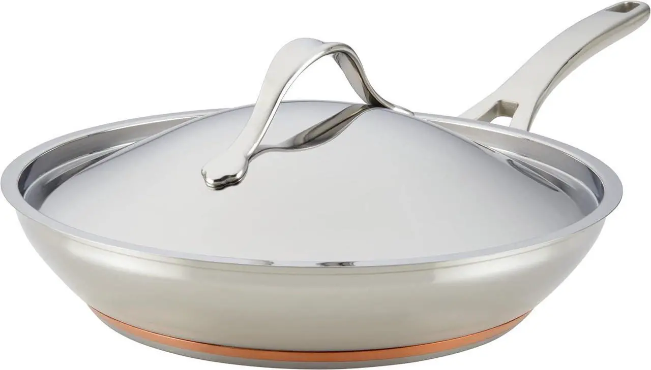 Main image of Anolon Nouvelle Stainless Stainless Steel Frying Pan / Fry Pan / Stainless Steel Skillet with Lid - 12 Inch, Silver