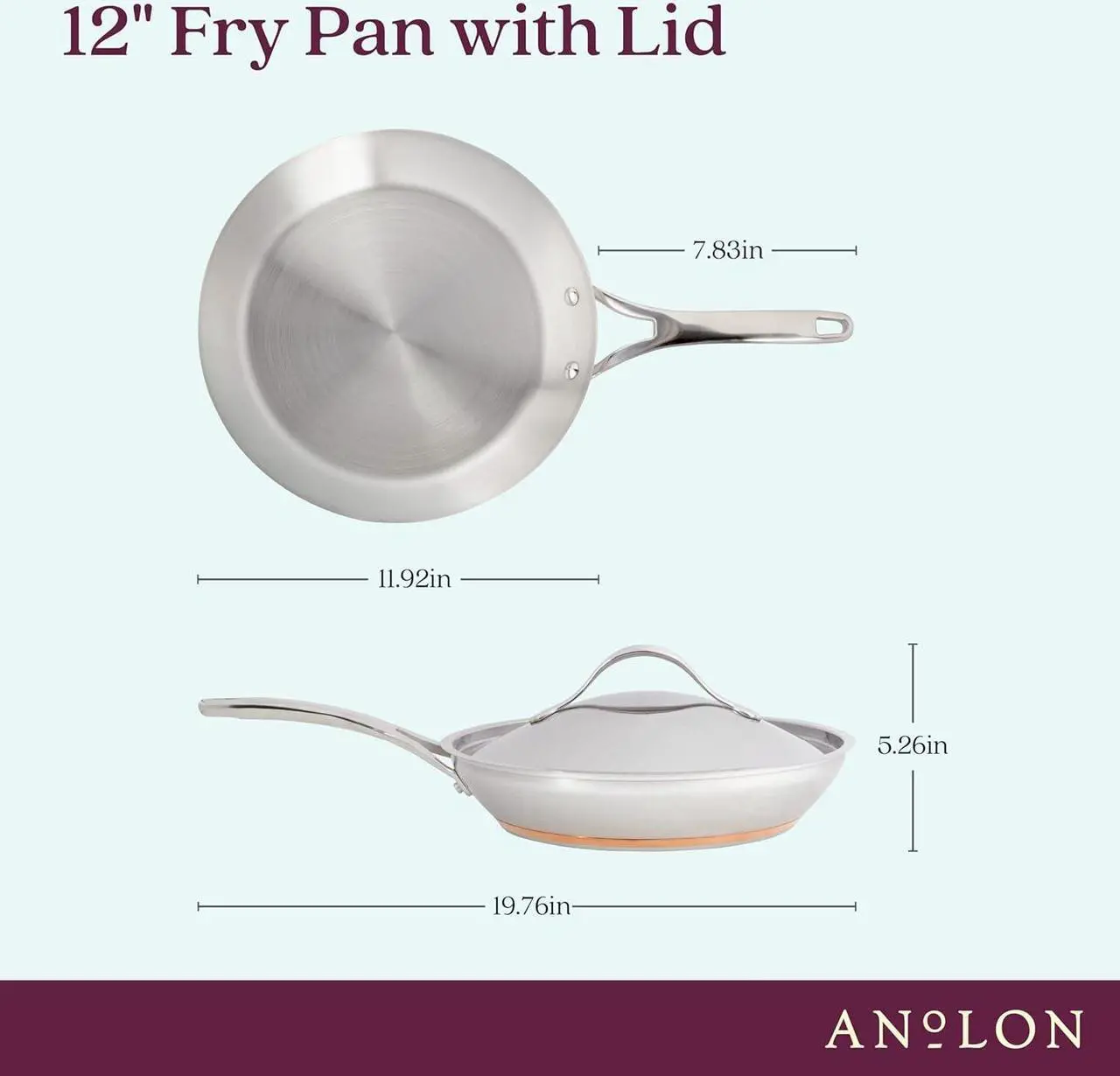 Alt view image 2 of 7 - Anolon Nouvelle Stainless Stainless Steel Frying Pan / Fry Pan / Stainless Steel Skillet with Lid - 12 Inch, Silver