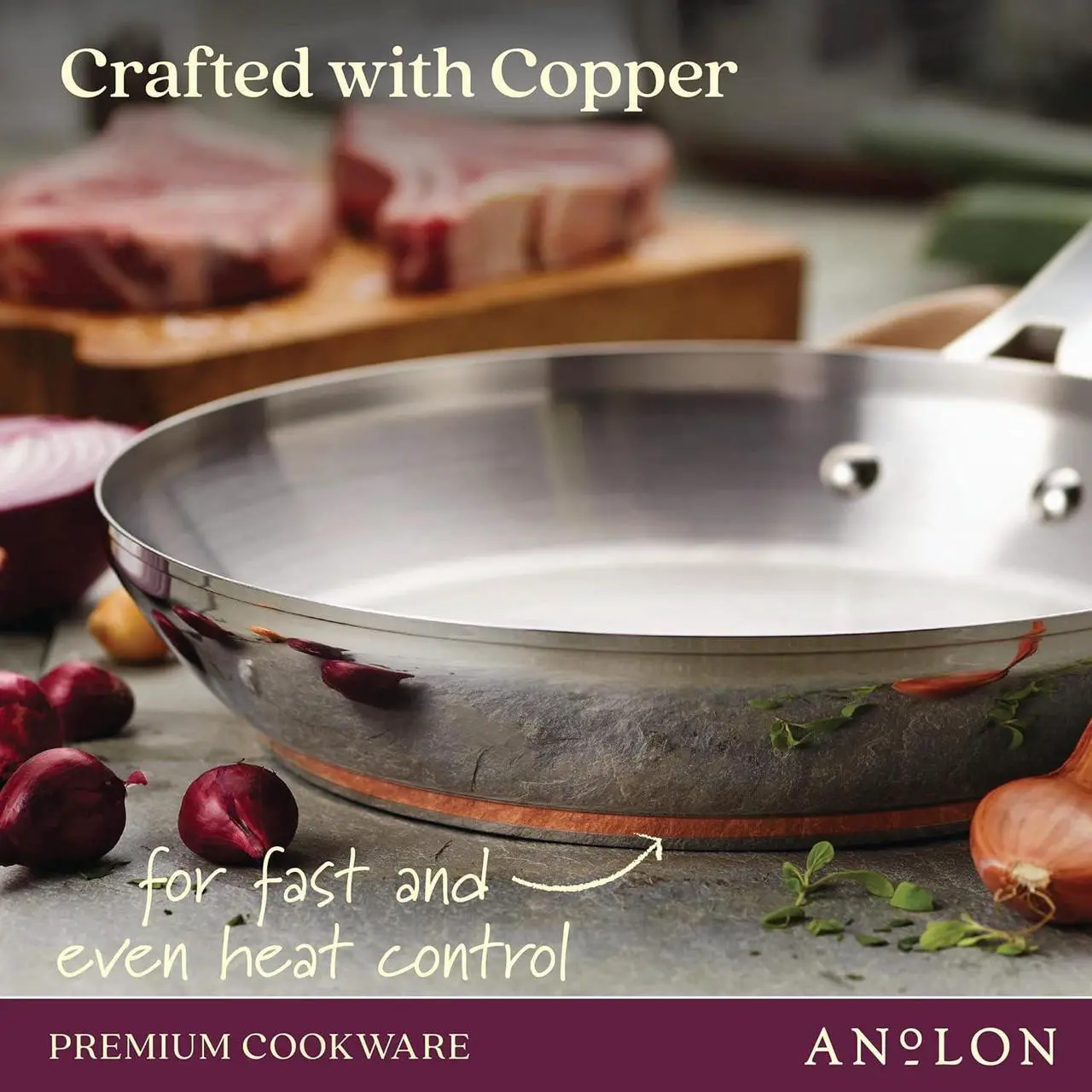 Alt view image 3 of 7 - Anolon Nouvelle Stainless Stainless Steel Frying Pan / Fry Pan / Stainless Steel Skillet with Lid - 12 Inch, Silver