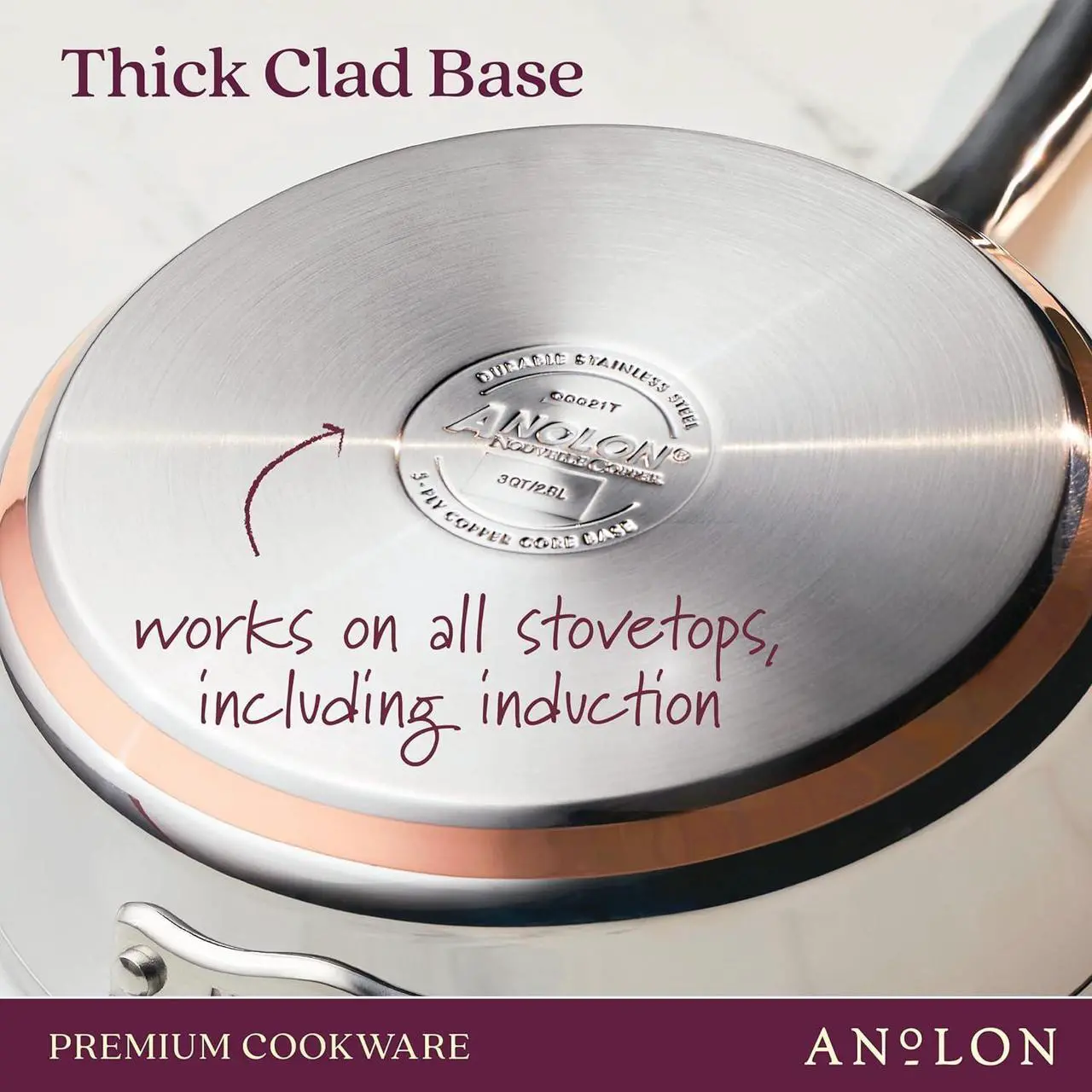 Alt view image 4 of 7 - Anolon Nouvelle Stainless Stainless Steel Frying Pan / Fry Pan / Stainless Steel Skillet with Lid - 12 Inch, Silver