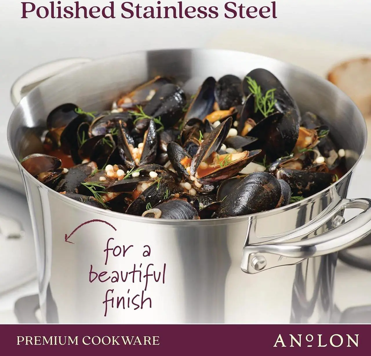 Alt view image 6 of 7 - Anolon Nouvelle Stainless Stainless Steel Frying Pan / Fry Pan / Stainless Steel Skillet with Lid - 12 Inch, Silver